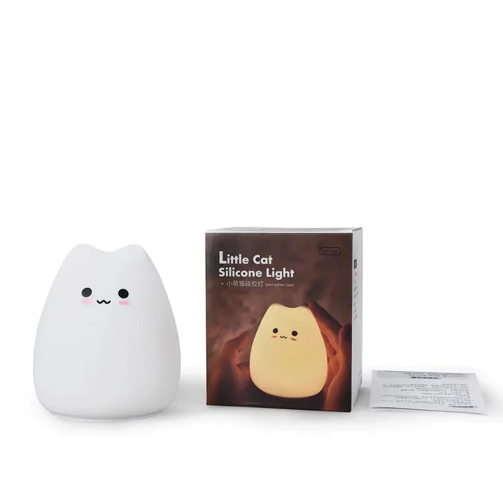 White silicone cat silicone touch night light with black eyes and pink cheeks for decorbites cat silicone bedroom lamp