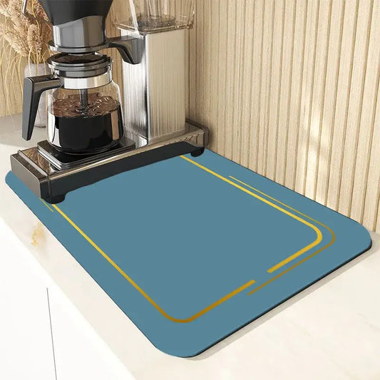 Blue and yellow dining table mat with bright border lines for decorbites dining table kitchen decor use