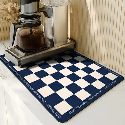 Blue and white checkered dining table mat with shower time text edges part of decorbites dining table set kitchen decor