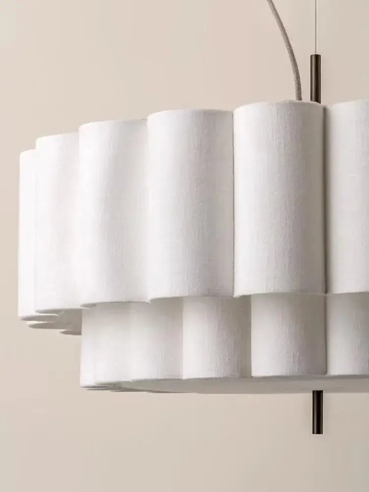 White textured fabric chandelier pendant with layered cylindrical design for living room decorbites Bohemia fabric light