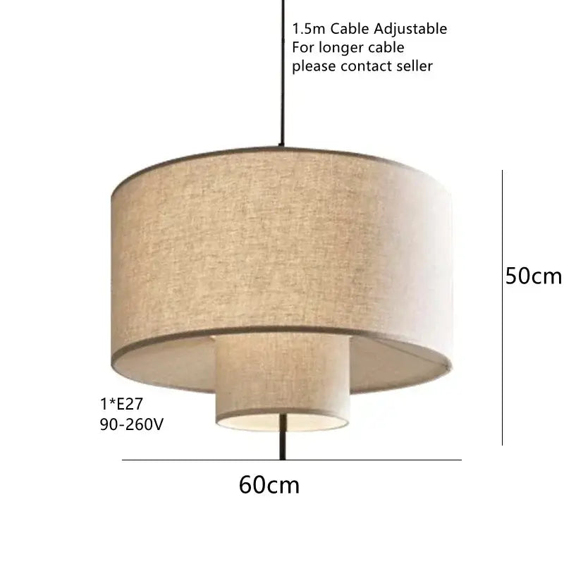 Beige linen textured two tier pendant lights with 1.5m adjustable cable and e27 bulb socket by decorbites bohemia wabi sabi