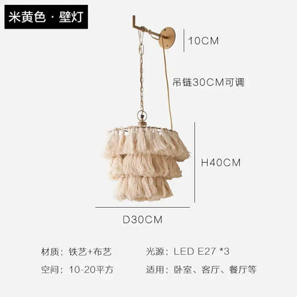 Beige tassel light with brass suspension light bracket and chain for bedroom decor by decorbites bohemian chandelier
