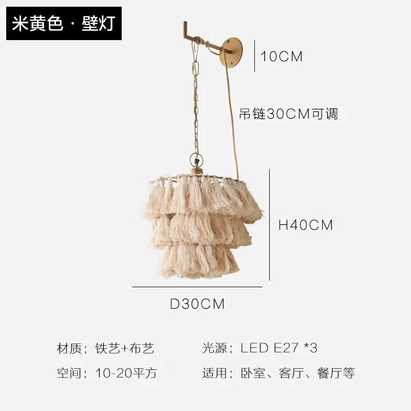 Beige tassel light with brass suspension light bracket and chain for bedroom decor by decorbites bohemian chandelier