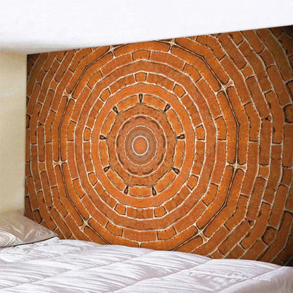 Bohemian brick wall texture mandala tapestry featuring a circular orange brick wall design for bedroom decorbites decor