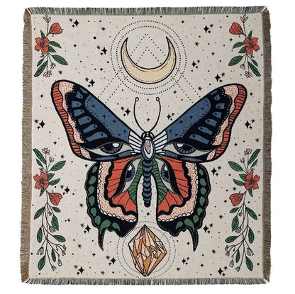 Beige decorbites bohemian camping blanket with woven butterfly and sun pattern for living room throw and decor