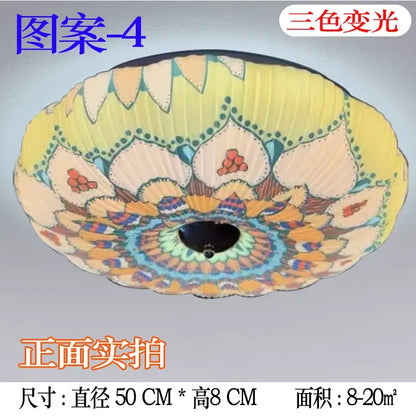 Bohemian colorful mandala led ceiling light with floral design in yellow peach blue and orange for bedroom ceiling lights