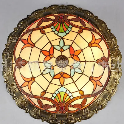 Bohemian glass ceiling light with amber stained glass floral patterns in antique brass frame for bedroom decorbites bohemian glass ceiling
