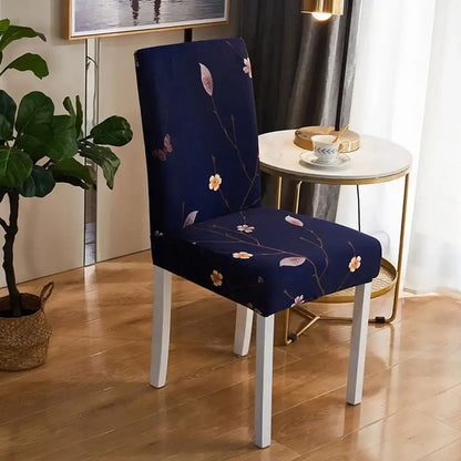 Navy blue decorbites bohemian mandala stretch chair cover with floral and butterfly pattern for dining room slipcover