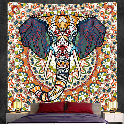 Bohemian purple and pink elephant god mandala tapestry with vibrant orange and blue decorbites elephant god design for bedroom decor