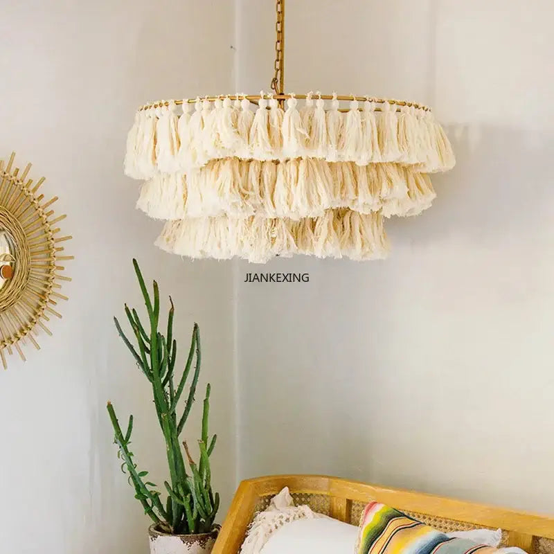 Bohemian vintage fela off-white macrame tassel pendant light with gold-toned frame for bedroom decorbites bohemian vintage decor