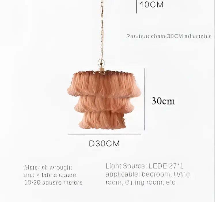 Peach-colored tiered fabric pendant light with wrought iron chain from decorbites bohemian vintage fela collection for bedroom decor