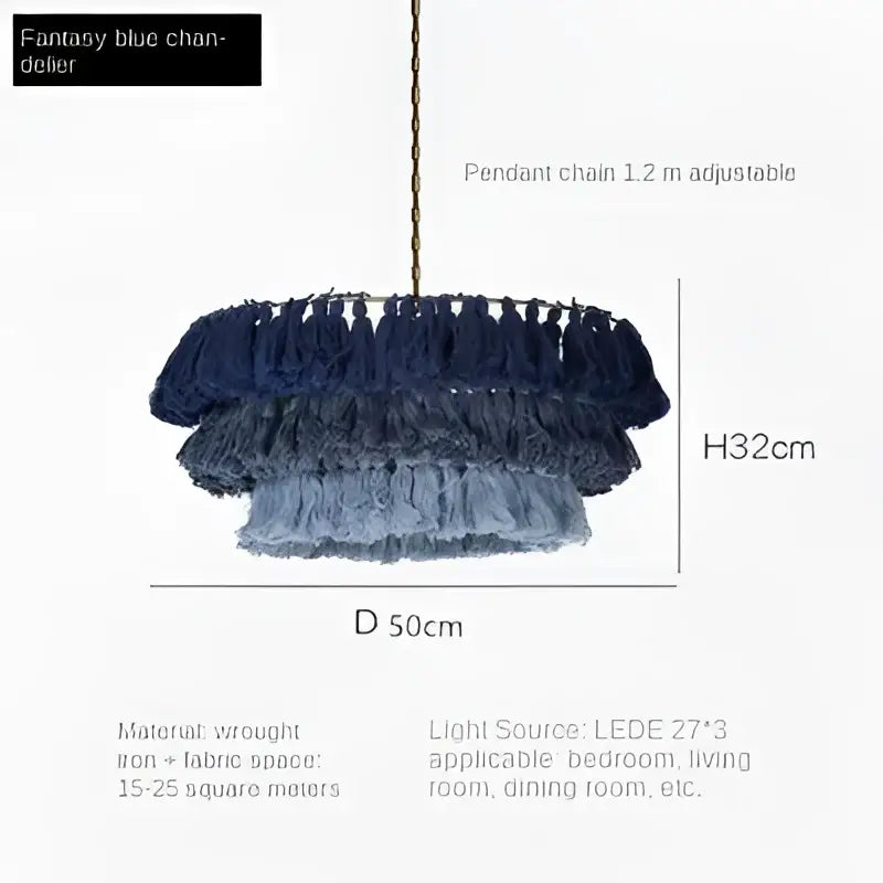 Bohemian vintage fela pendant light with blue gradient fabric tassels on wrought iron frame for bedroom decorbites decor