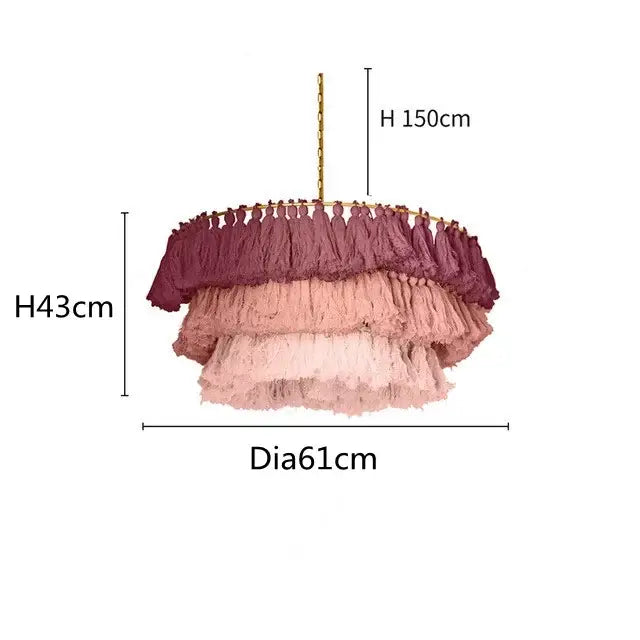 A decorbites bohemian vintage fela pendant light with tiered burgundy dusty rose and blush pink tassels for bedroom decor