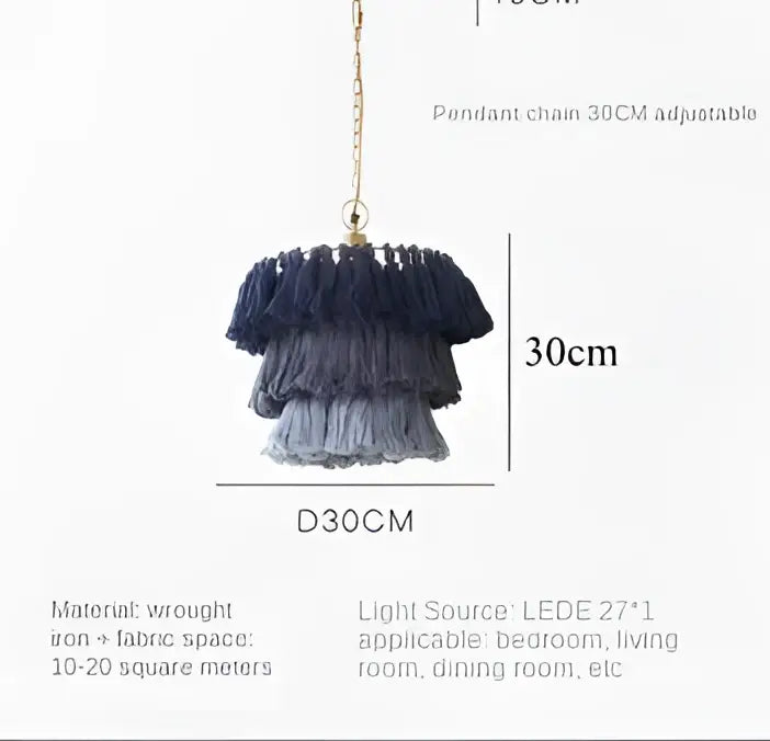 A tiered dark blue and gray gradient tassel pendant light with metallic chain for decorbites bohemian vintage fela decor
