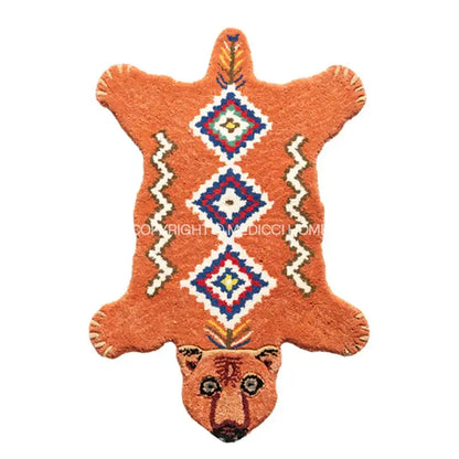 Orange bear-shaped rug with blue red and white geometric patterns for decorbites boho black bear bedroom carpet