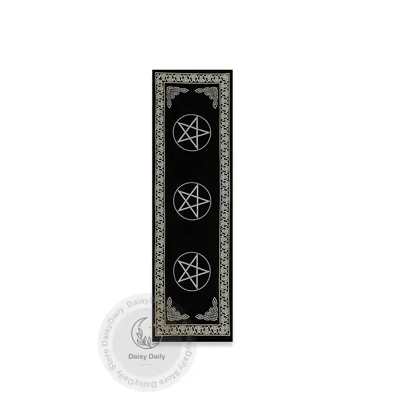 Black rectangular bookmark with three silver pentagrams and ornate gold border for boho indian three pentagram decorbites decor