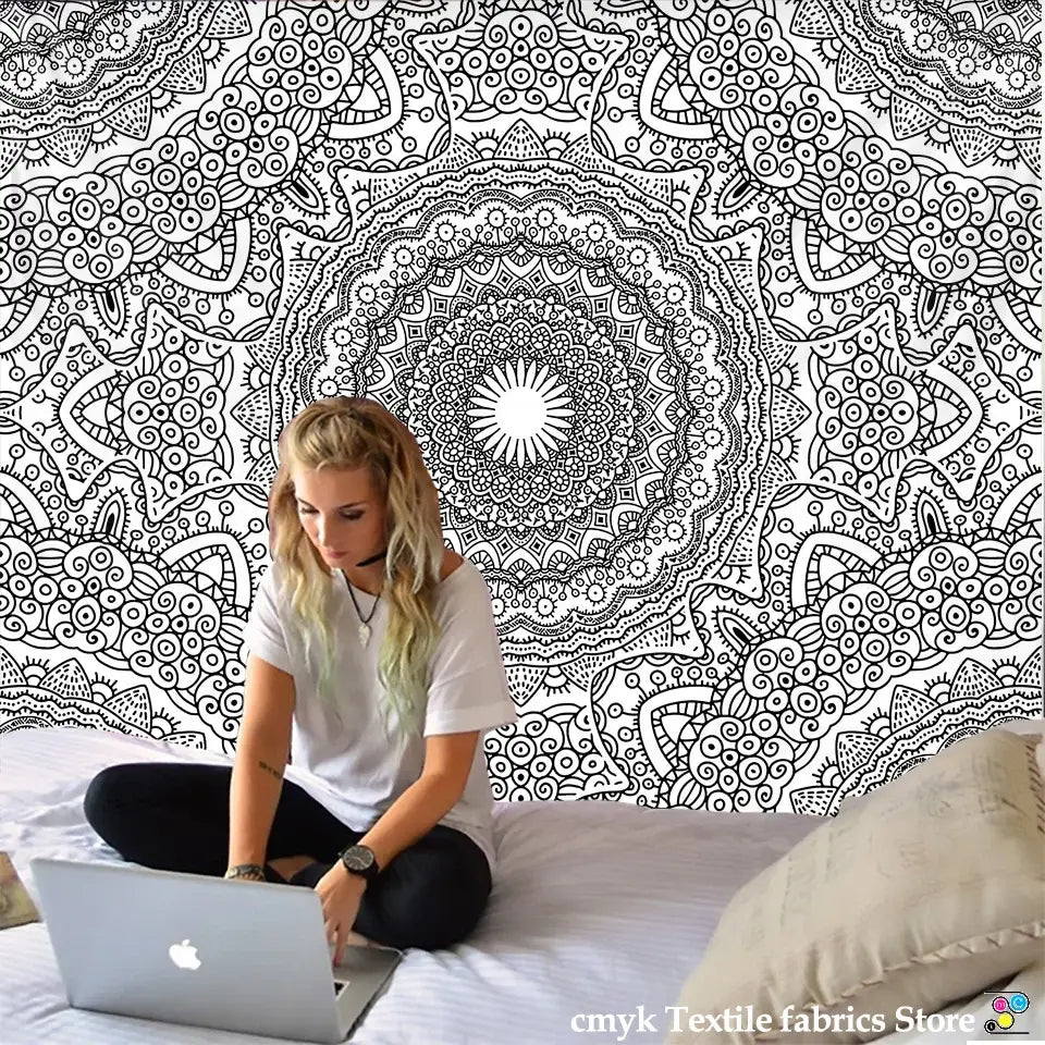 Black and white intricate mandala tapestry wall hanging by decorbites indian mandala for boho bedroom decor