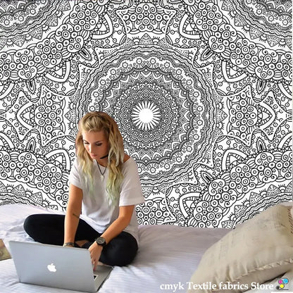 Black and white intricate mandala tapestry wall hanging by decorbites indian mandala perfect for boho bedroom decor