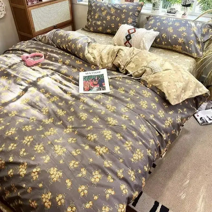 Gray and gold floral patterned satin duvet set from decorbites boho cotton printed cream floral bedding set