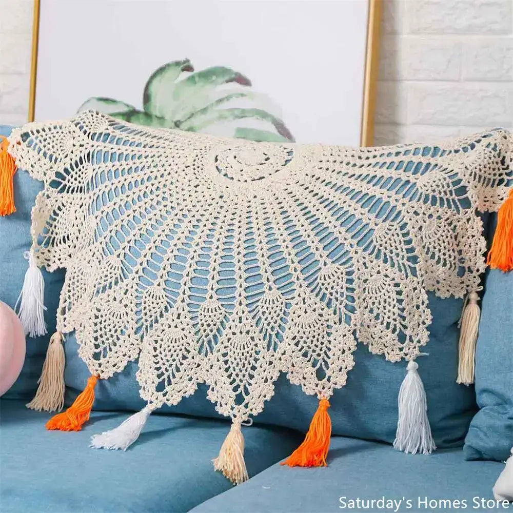 Boho cream cotton macrame tassel wall hanging with intricate lace patterns and colorful tassels for living room decorbites cotton macrame