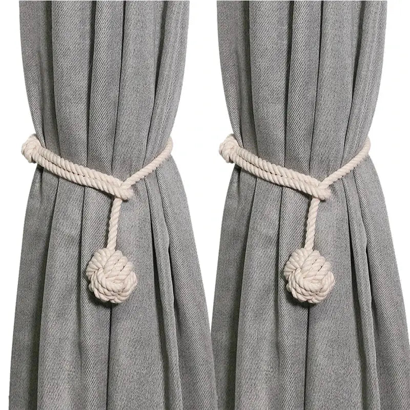 Boho cream decorbites handwoven cotton curtain tieback with knotted tassel design for living room decor