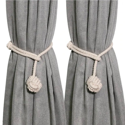 Boho cream decorbites handwoven cotton curtain tieback with knotted tassel design for living room decor
