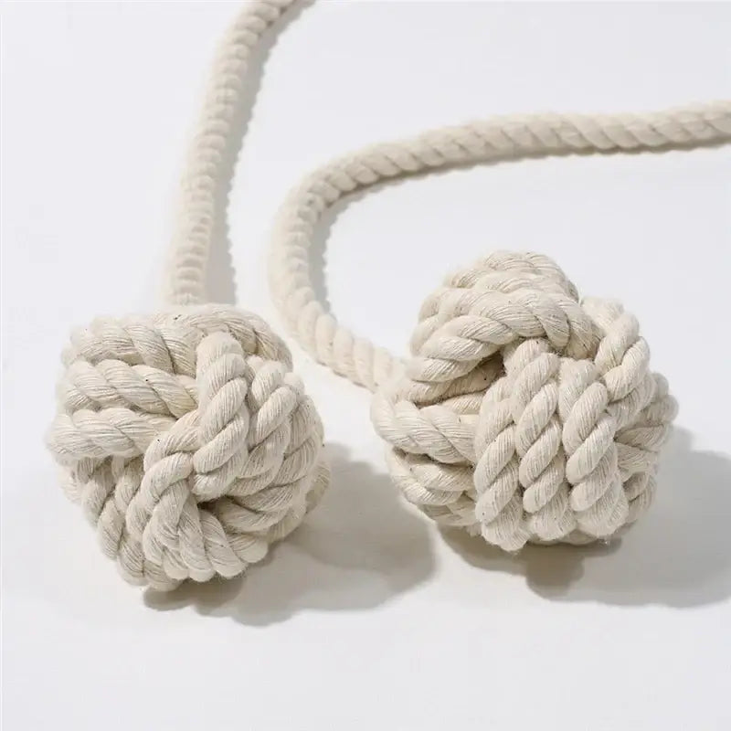 Boho cream handwoven cotton curtain tieback with textured braided cream-colored rope knots for living room decorbites decor