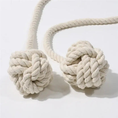 Boho cream handwoven cotton curtain tieback with textured braided cream-colored rope knots for living room decorbites decor