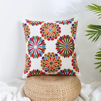 A vibrant cream pillow cover with colorful embroidered boho farmhouse floral patterns for living room decorbites decor