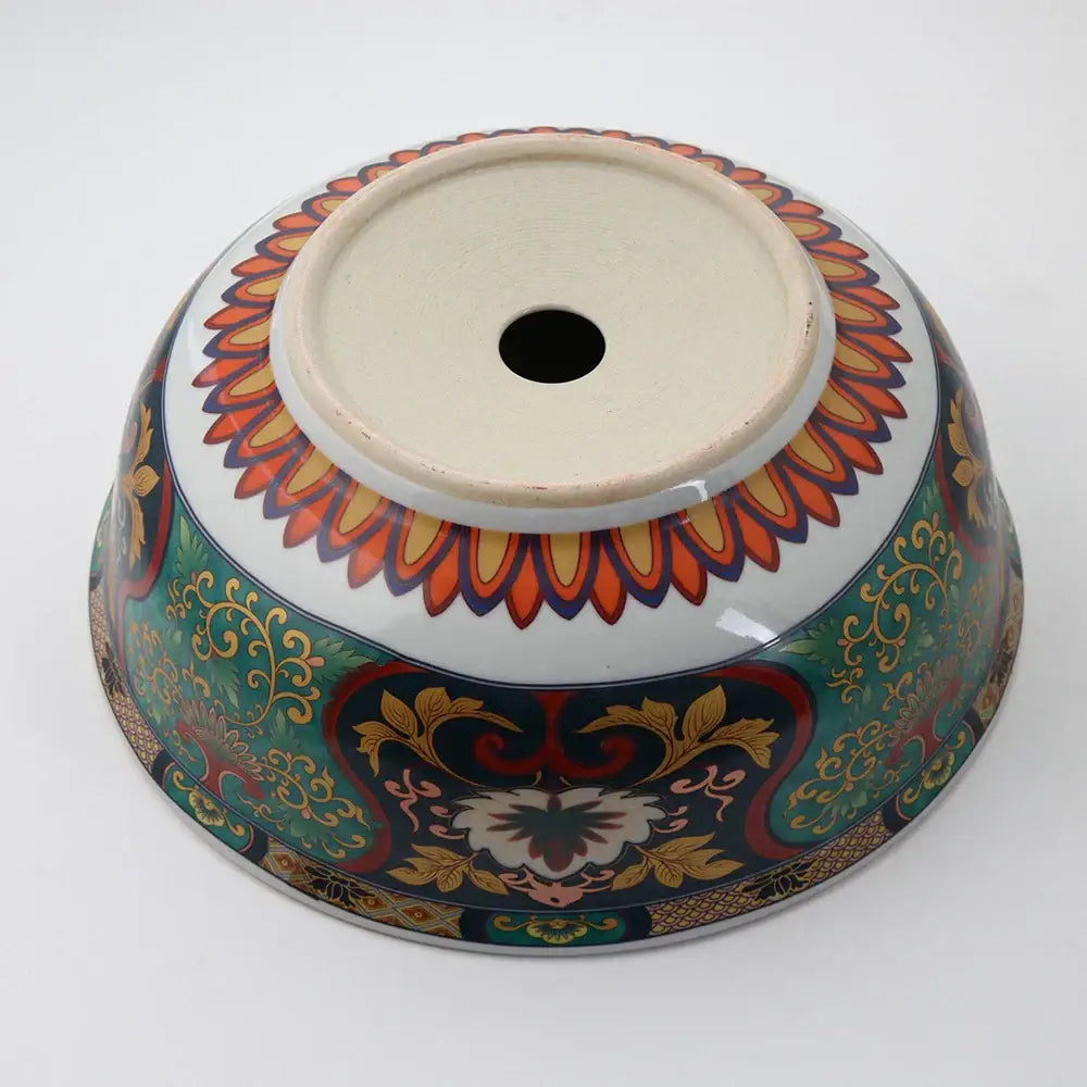 Decorbites boho retro ceramic bathroom sink with vibrant red green floral pattern on white decorative ceramic planter bowl