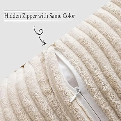 Cream-colored corduroy boho striped pillow cover with hidden zipper for decorbites boho striped living room decor