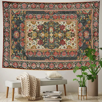Vibrant decorbites boho tapestry set with dark blue and red floral design for bedroom wall decor
