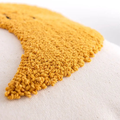Textured mustard yellow crocheted appliqué on decorbites boho yellow rainbow cushion cover for living room decor