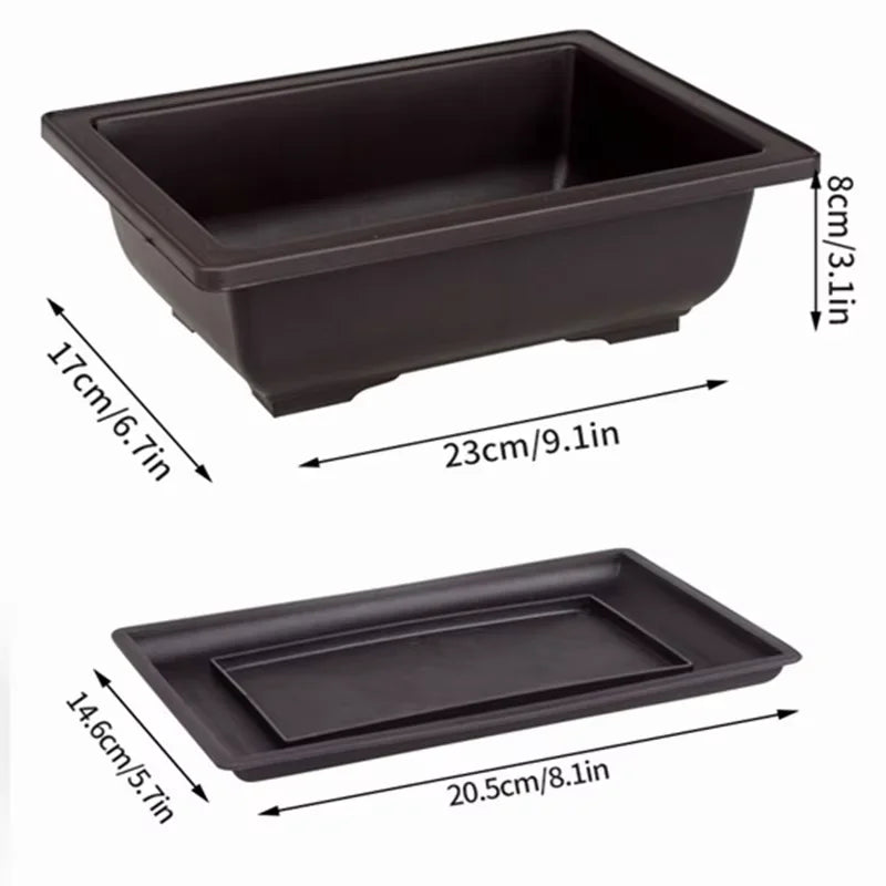 Black rectangular bonsai plant pot and tray set para plantas suitable for outdoor garden use with modern design