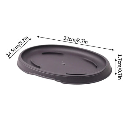 Dark gray oval plastic plant pot saucer with drainage slots and raised rim for bonsai pots para plantas flowerpots tray