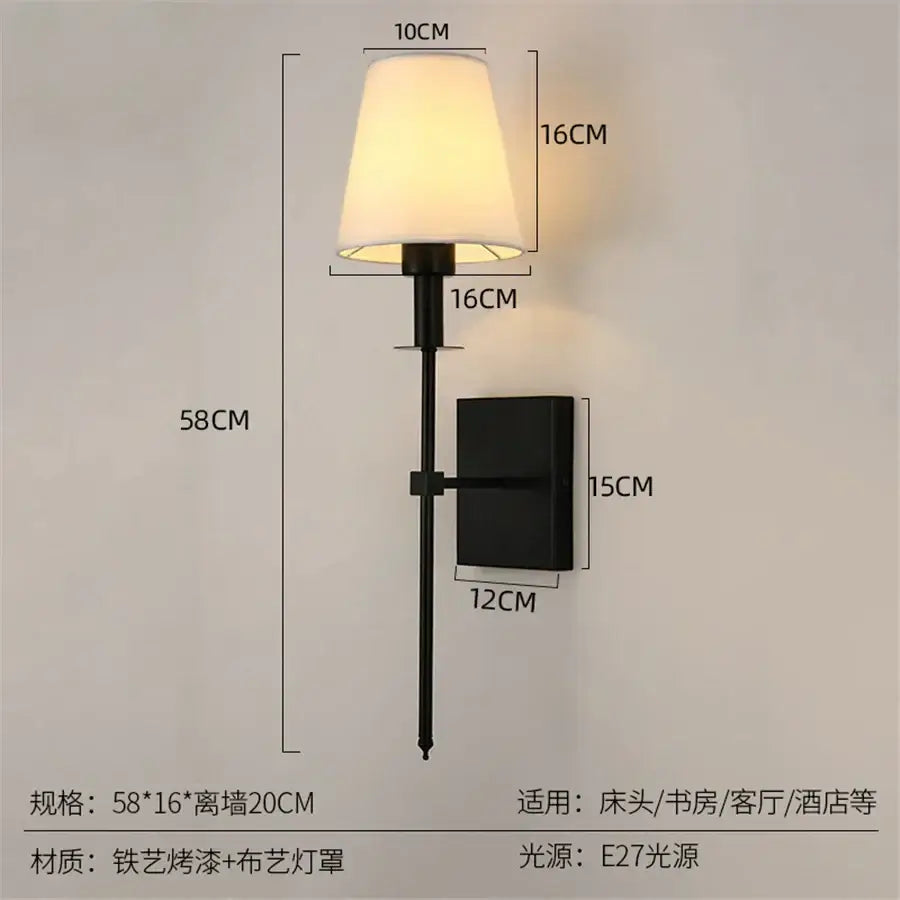 Black wrought iron wall sconce with cream decorbites cloth lampshade for bathroom mirror cloth lampshade wall lighting