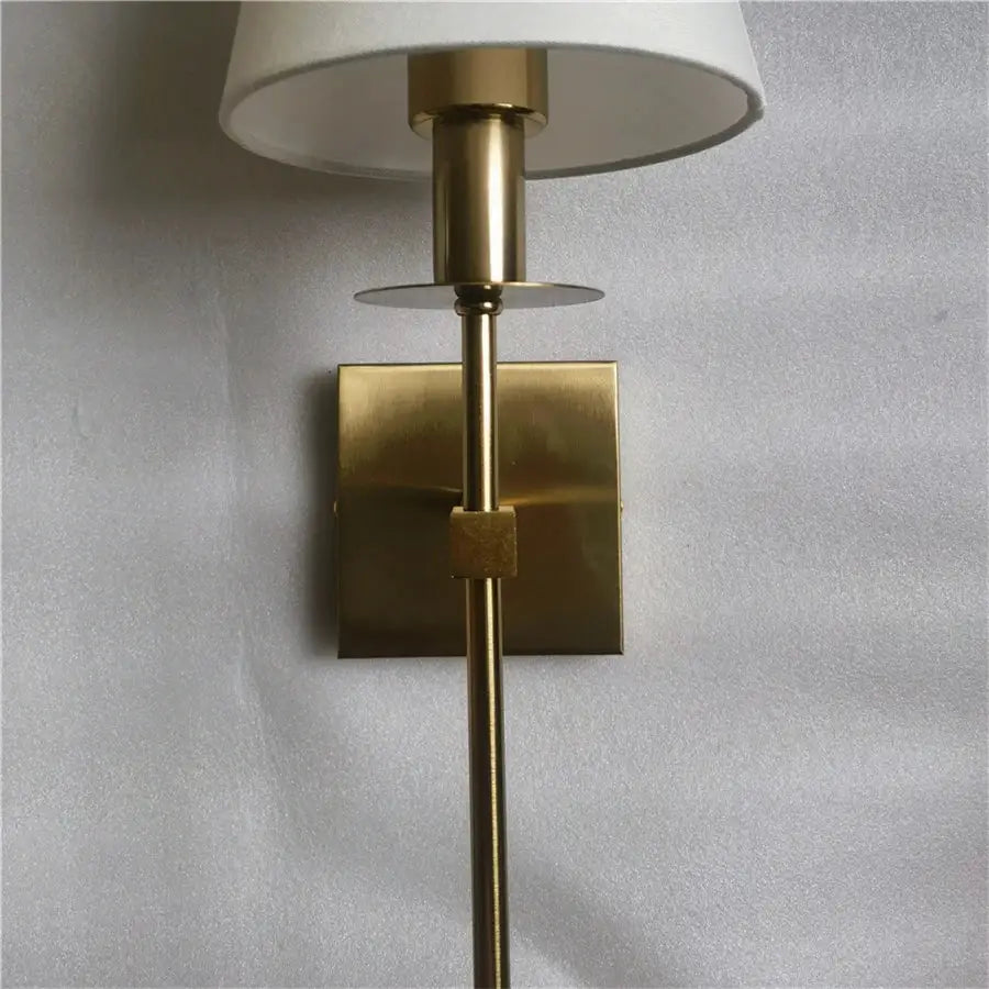 Brass wall sconce with white cloth lampshade and square mounting plate for bathroom mirror decorbites cloth lampshade wall