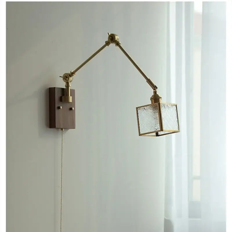 Brass decorbites ash wood blue glass wall sconce with adjustable brass finish and textured glass shade for bedroom lighting
