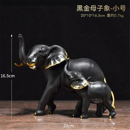 Black and gold glossy brass elephant art decor mother and calf sculpture for elegant living room decorbites elephant art