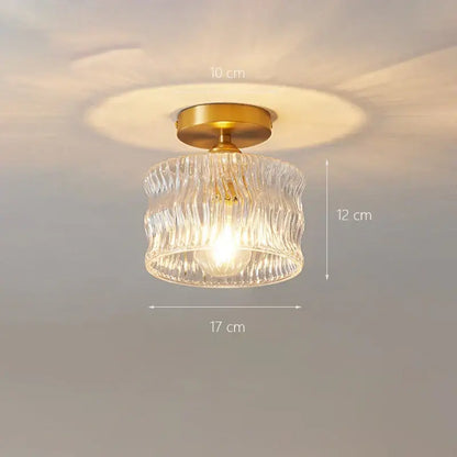 Clear textured glass shade pendant ceiling lamp with brass gold-toned metal base for kitchen lights