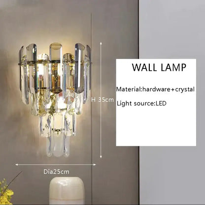 Elegant decorbites crystal ceiling chandelier with brass frame and cascading clear glass prisms illuminated by led light