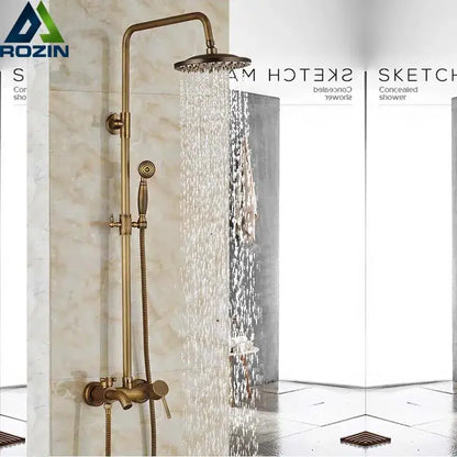 Brass rainfall shower faucet with rainfall shower and handheld spray in brass finish for bathroom use