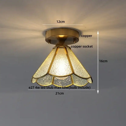 Vintage-style brass red butterfly glass led ceiling light with copper and amber-tinted textured glass shade for decorbites