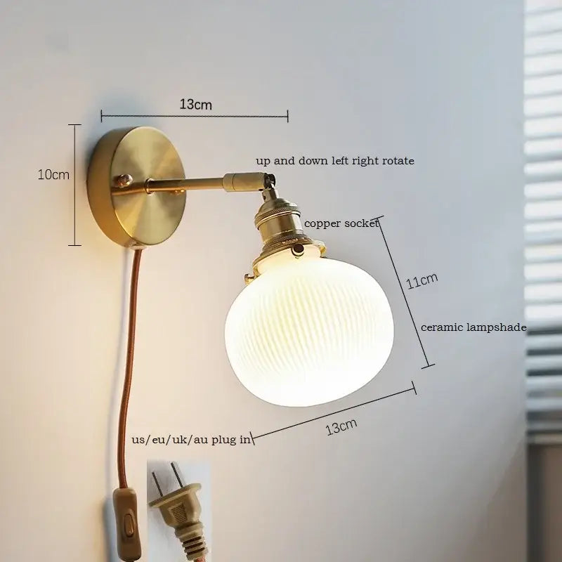 Vintage-style brass ribbed ceramic led wall sconce lamp for bedroom mirror lighting decorbites ceramic led design