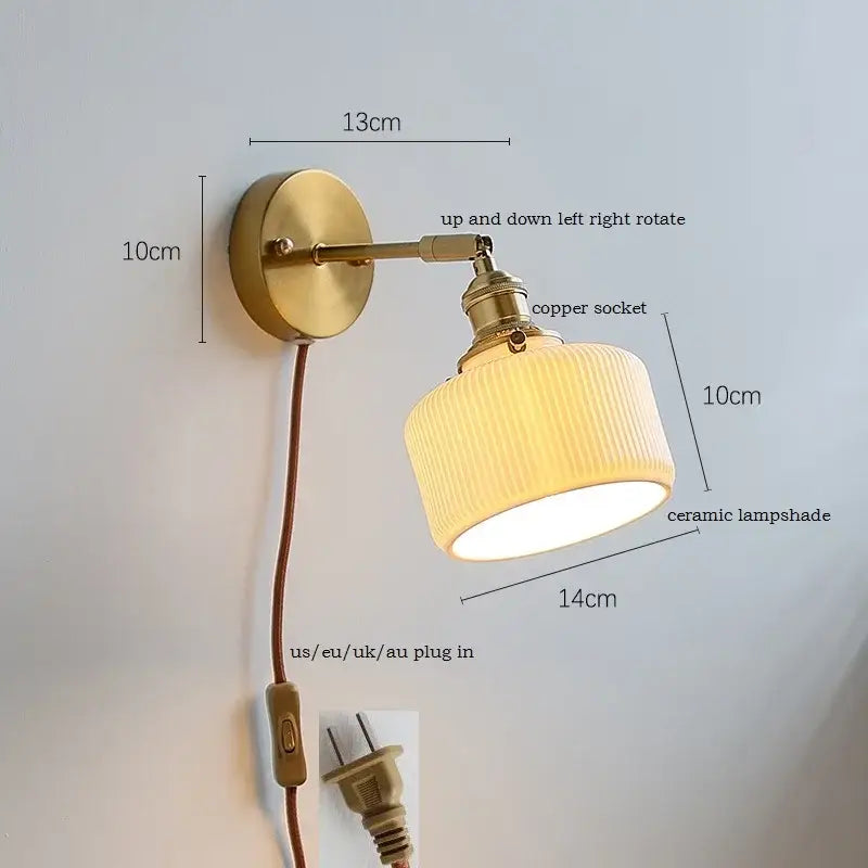 Vintage-style brass ribbed ceramic led wall sconce lamp for bedroom mirror lighting by decorbites ceramic led