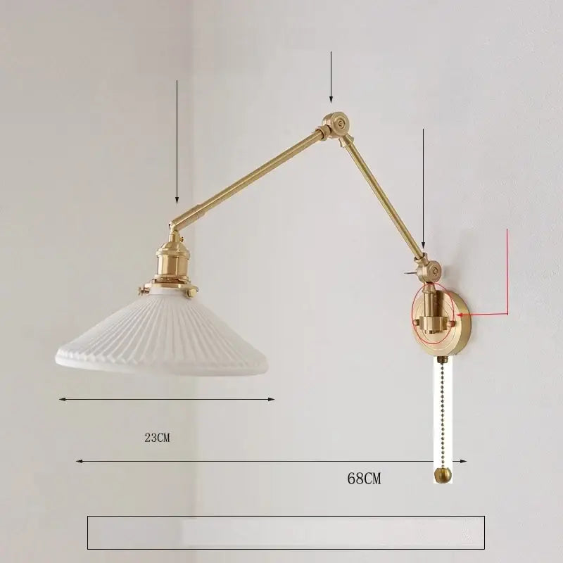 A vintage brass wall lamp with white ribbed glass shade and adjustable arm from decorbites ceramic copper led collection