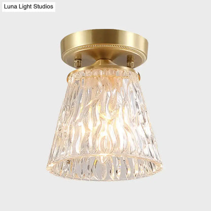 DecorBites brass semi flush mount with clear ripple fluted glass cone flower lampshade for living room ceiling