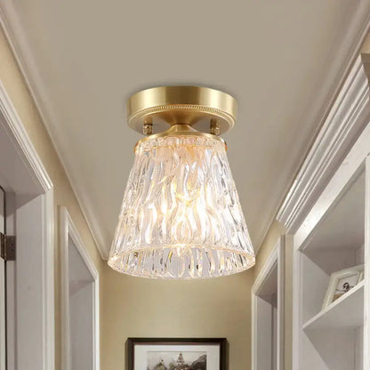 DecorBites brass semi flush mount light with clear ripple fluted cone flower glass shade for living room ceiling