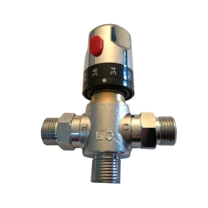 Chrome finished decorbites brass thermostatic shower mixer valve with red dial and black celsius temperature scale