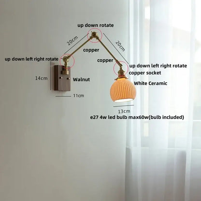 Adjustable copper wall light with white ceramic ball brass lampshade for bedroom decorbites ceramic ball decor